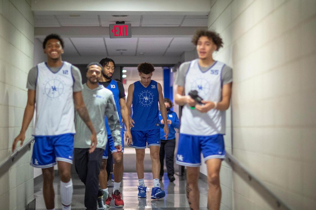 UK players arrive in Memorial Coliseum for Media Day interviews on Wednesday.