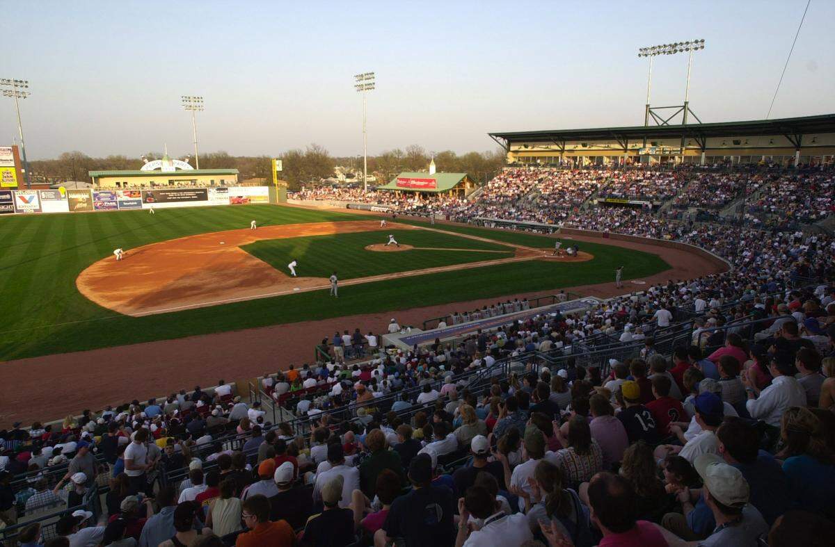 The first pitch of the Lexington Legends’ home opener against the Hagerstown Suns on April 9, 2001, at Applebee’s Park.