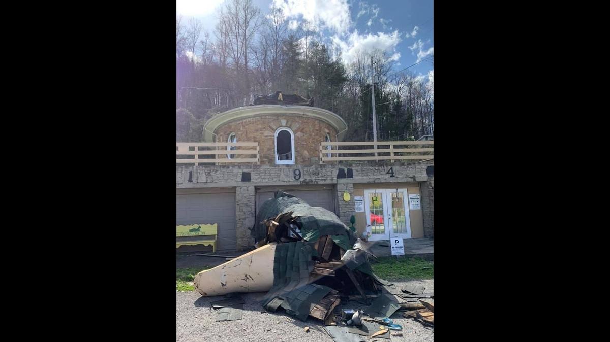 The goose head on the Mother Goose Inn fell Wednesday, March 24, 2021. The attraction had been damaged by recent storms and fell Wednesday after strong winds.