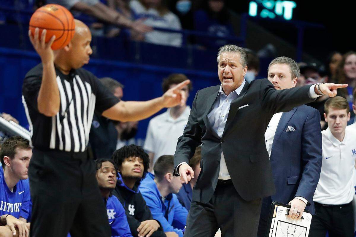 Kentucky head coach John Calipari reacted to a call during Saturday’s victory against Georgia. All 12 of the Cats’ wins this season have been by double figures.