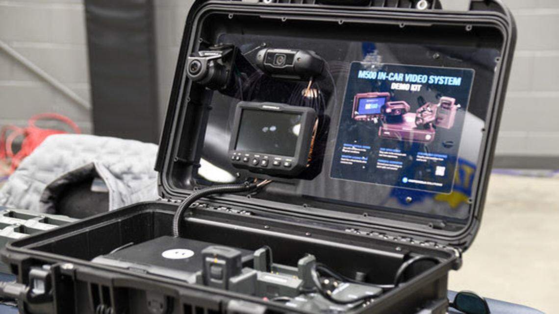 Kentucky State Police demonstrated the Motorola integrated video camera system that will used by sworn personnel.