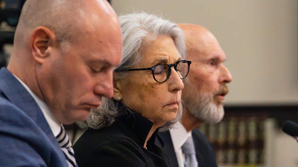Fayette Circuit Judge Julie Goodman listens to her attorney raise concerns about the legalities of the petitions being brought against her to the impeachment committee in room 131 at the Capitol Annex Building in Frankfort, Ky, on March 16, 2026.