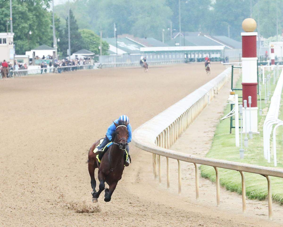 Kentucky Derby contender Confidence Game works out at Churchill Downs last weekend. The 20-1 morning-line pick won the Grade 2 Rebel Stakes on a sloppy track this spring.