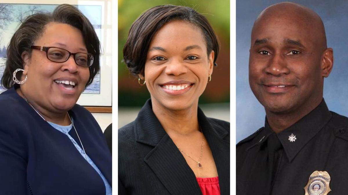 From left, new Fayette County Commonwealth Attorney Kimberly Baird, new Fayette County Attorney Angela Evans and Lexington Police Chief Lawrence Weathers.
