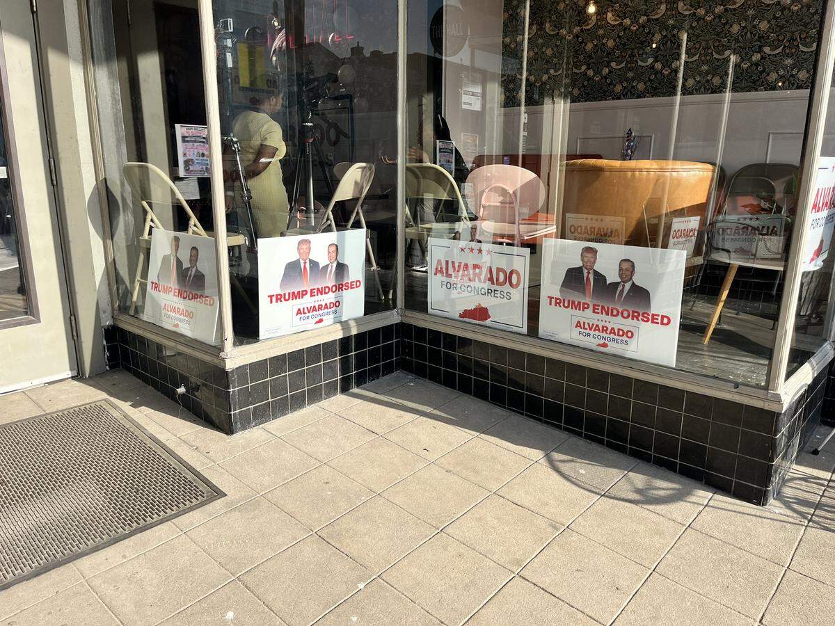 Signs outside of the watch party for Ralph Alvarado, who ran for Kentucky’s 6th Congressional District, in Winchester on Tuesday, May 19, 2026.