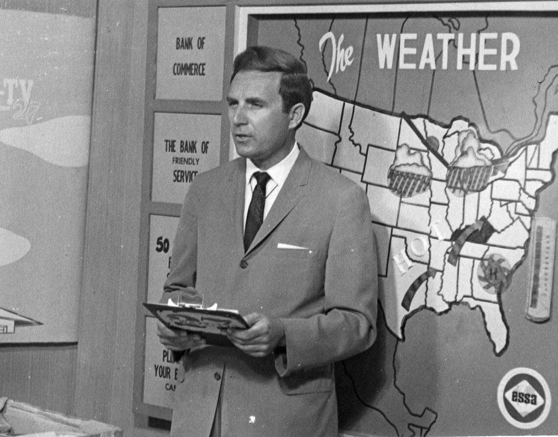 "Fearless" Frank Faulconer, shown at WKYT in 1968. Faulconer was the station’s first weatherman, working in the 1960s, 70s and 80s. The great uncle of Rep. Andy Barr, Faulconer would go on to be a recognizable voice on radio, including rock and roll station WKQQ. He died in 2023 at 100.