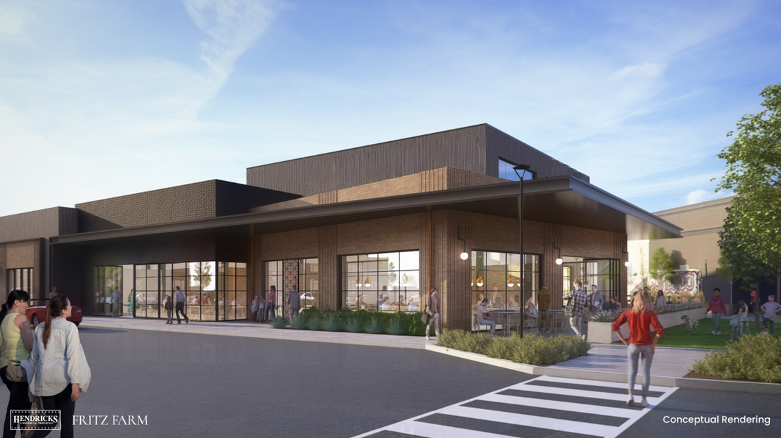 A rendering of one of three new buildings coming to Fritz Farm at the corner of Man o’ War Boulevard and Nicholasville Road in Lexington. The shopping and dining development is expanding.