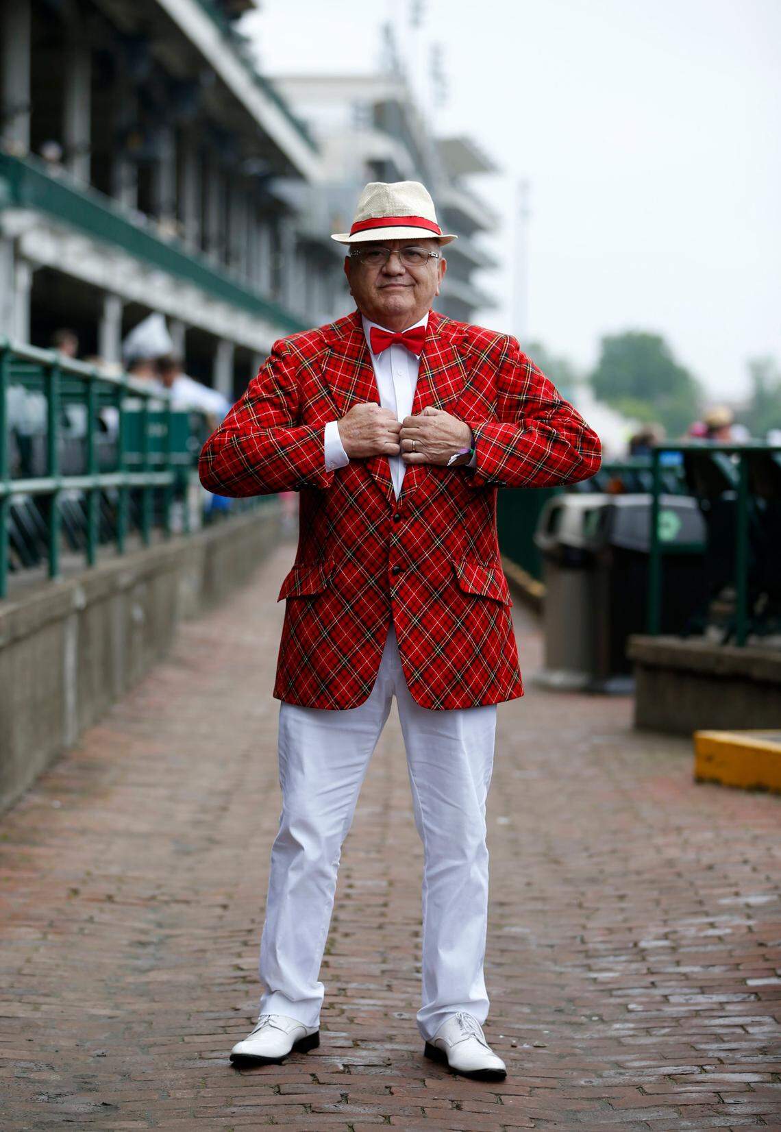 Bill Martin said he has gotten a lot of compliments on his outfit the Kentucky Derby at Churchill Downs Saturday, May 4, 2019. He wife picked it out for him.