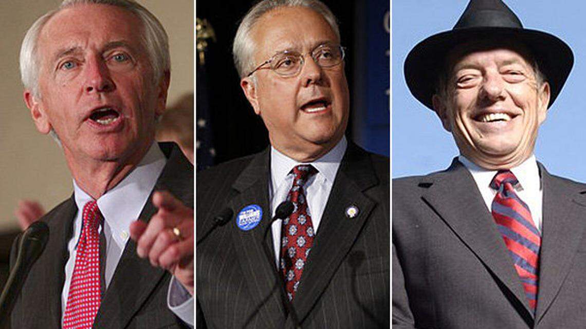 Kentucky Governor Steve Beshear, left, David Williams, center, and Gatewood Galbraith