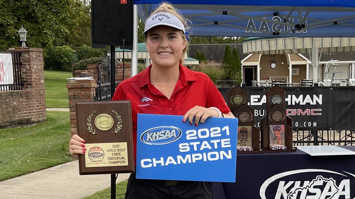 Bullitt East golfer Macie Brown shot 3-under par to win the individual title at the 2021 KHSAA Girls’ State Golf Championships, a two-day event at Bowling Green Country Club.