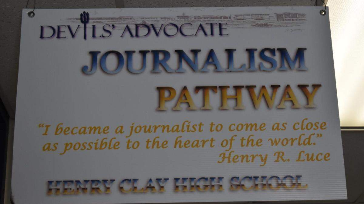 A sign outside Henry Clay Hign School newspaper room