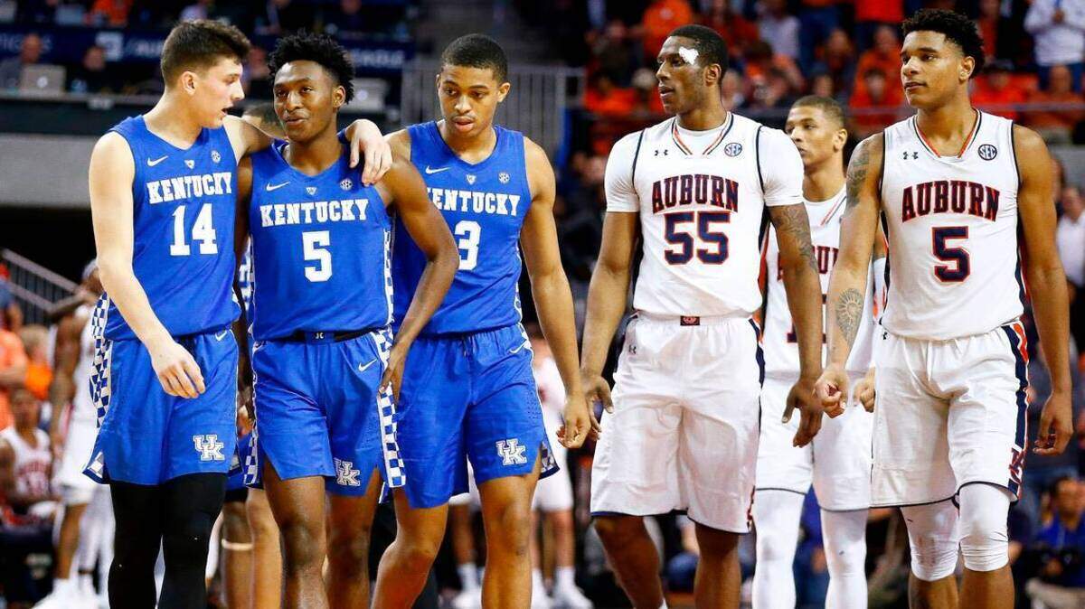 Sorry, we couldn’t find the photo where their shoes are showing. Kentucky’s Tyler Herro (14), Immanuel Quickley (5) and Keldon Johnson (3) returned to the court after a timeout against Auburn. The Cats won 82-80. ALEX SLITZ ASLITZ@HERALD-LEADER.COM