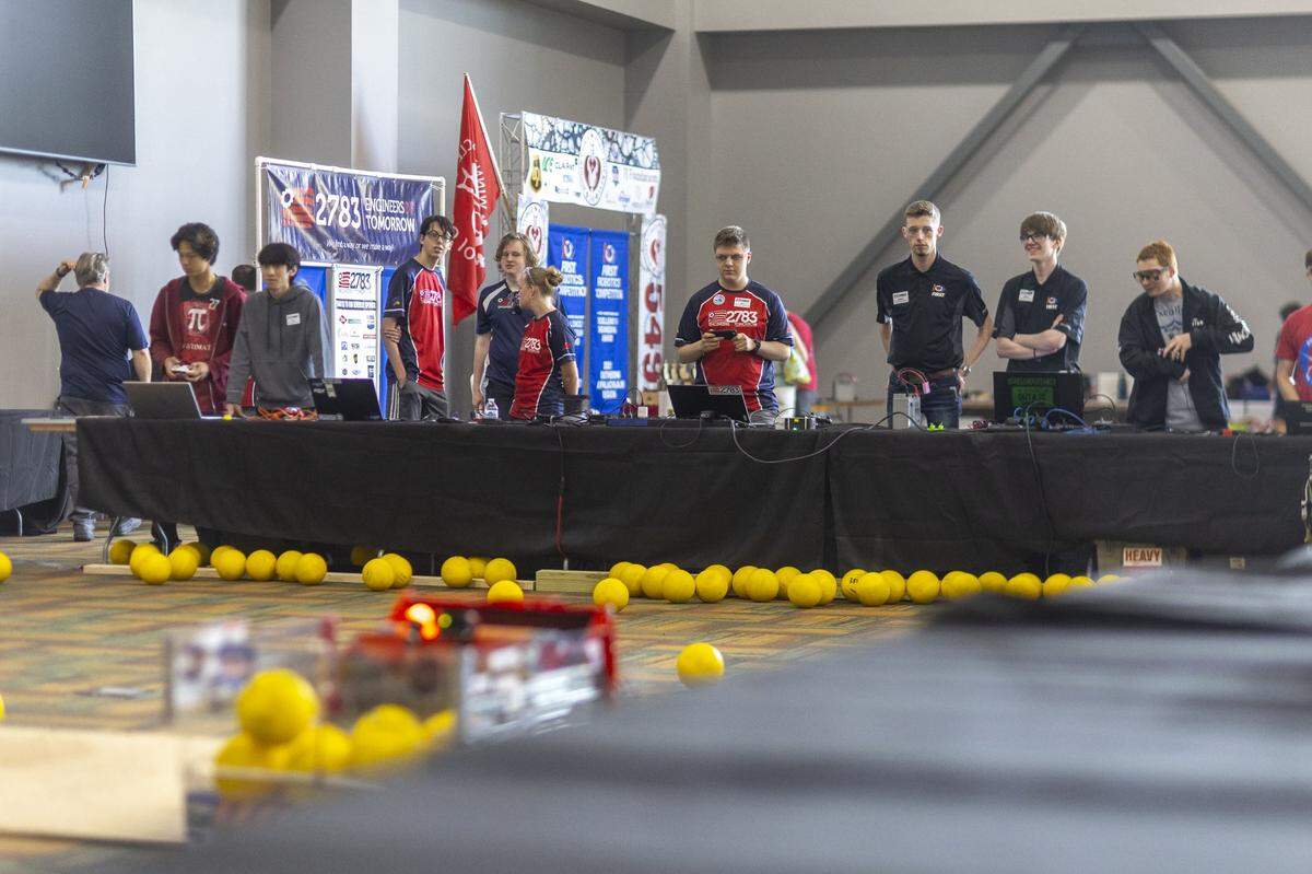 Teams compete during an expo of their robots at the Run for the Robots international robotics competition at Alltech Arena in Lexington, Ky., on Friday, May 29, 2026.