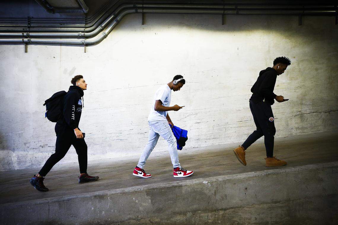 Kentucky players enter Exactech Arena at Stephen C. OÕConnell Center in Gainesville before their game against Florida Saturday, Feb. 2, 2019.