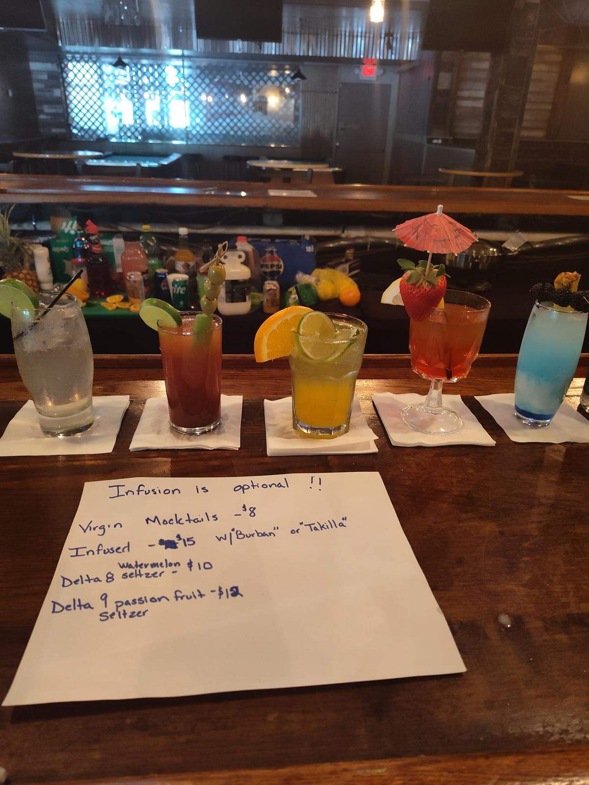 Mocktails at Cosmic Fry can come infused with infused with CBD or Delta 9.