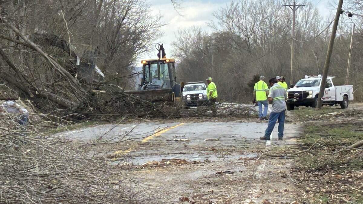 Photos posted to Facebook from the Carroll County School District show trees down across roads after a tornado swept through the area on March 14, 2024.