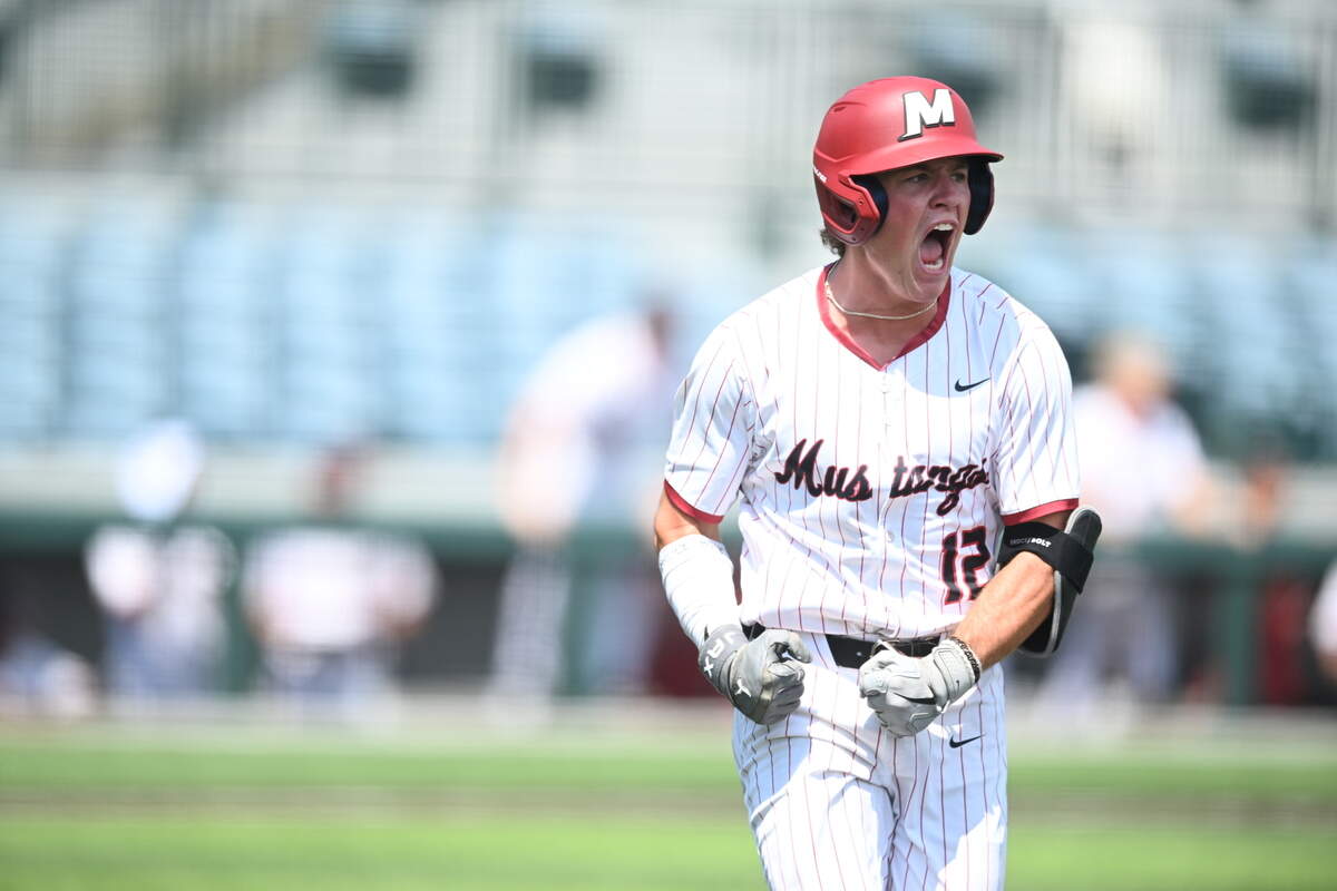 McCracken County’s Gage Dugan celebrates a play during the Mustangs’ 6-1 win at the Baseball State Tournament presented by UK HealthCare at Legends Field on Saturday. Photos available for purchase via Danny Vaughn Photography.