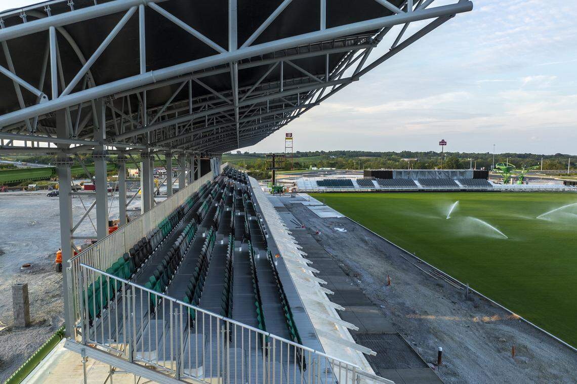 Lexington Sporting Club’s new stadium is under construction near Athens Boonesboro Road and Interstate 75 in Lexington, Ky., on Thursday, Aug. 15, 2024. The stadium will host matches for LSC’s professional men’s and women’s soccer teams.
