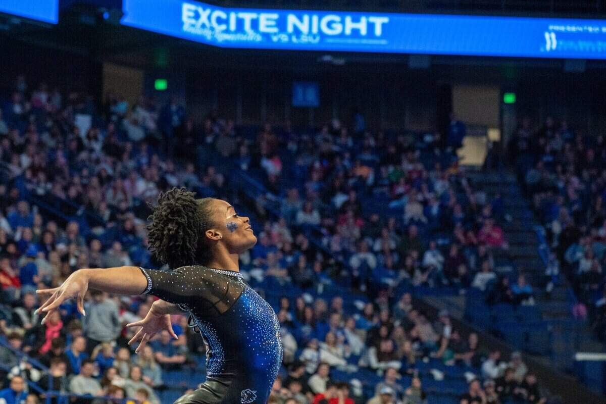 Kentucky’s Arianna Patterson performs her floor routine on Excite Night against LSU.