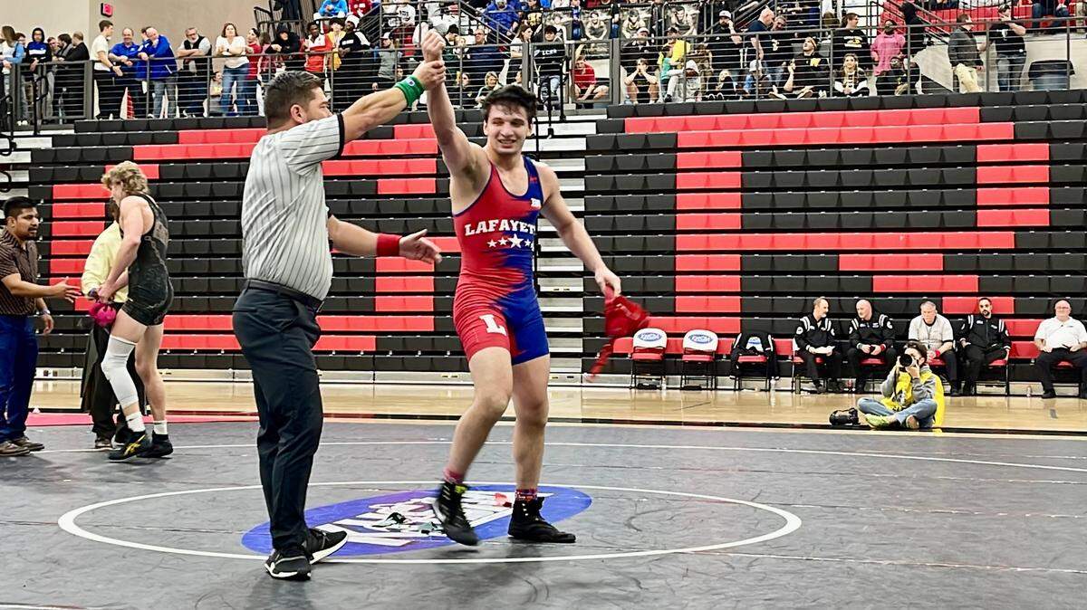 Lafayette’s Brayden Gianonne earned a 7-3 decision in his finals match of the 165-pound weight class at the KHSAA Wrestling State Championships.