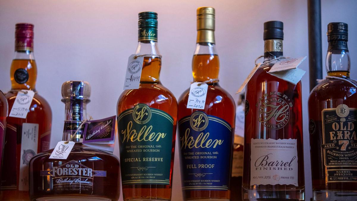Bottles of Weller are offered for sale at Revival Spirits in Covington, Ky., Tuesday, May 9, 2023.