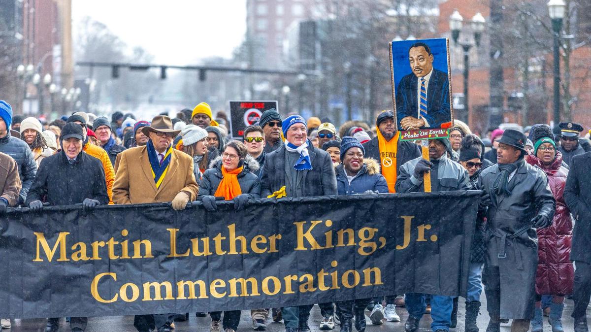 Lexington’s Martin Luther King Jr. Parade makes its way through downtown Lexington, Ky. on Monday, Jan. 15, 2024.