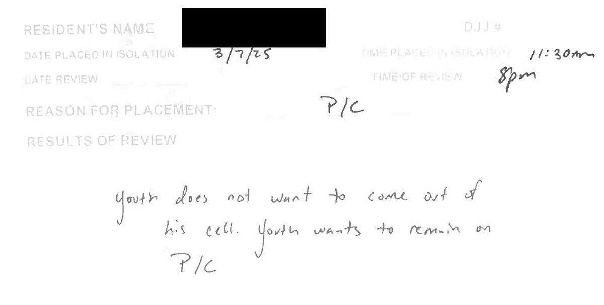 Incident report from Adair Regional Juvenile Detention Center