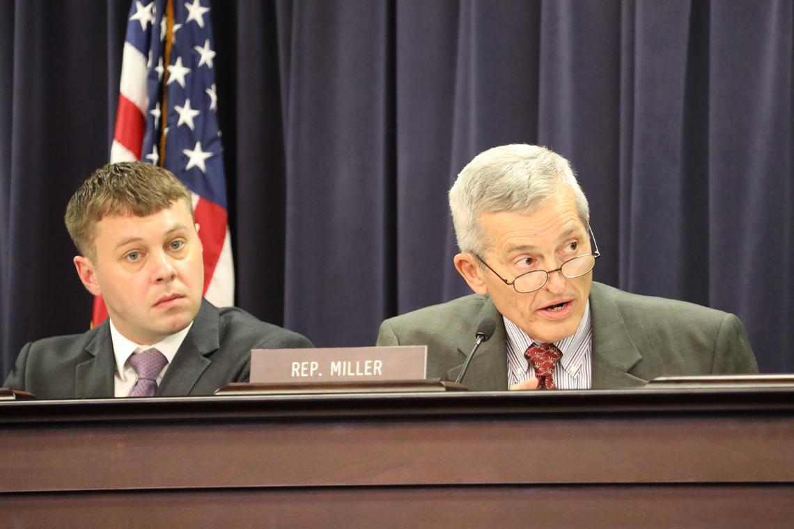 State Rep. Jerry Miller, R-Louisville, explains pension overhaul bills Tuesday during a meeting of the House State Government Committee. Gov. Matt Bevin called a special legislative session late Monday to deal with the pension issue.
