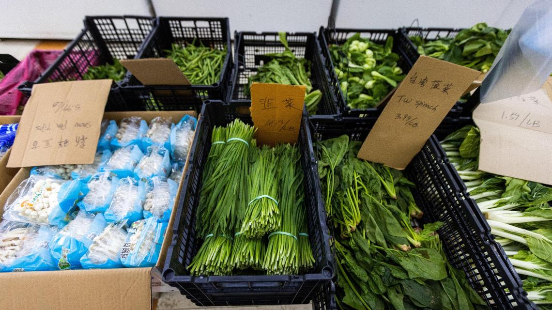 Fresh greens at the Yu Yu Asian Supermarket at Waller Avenue.