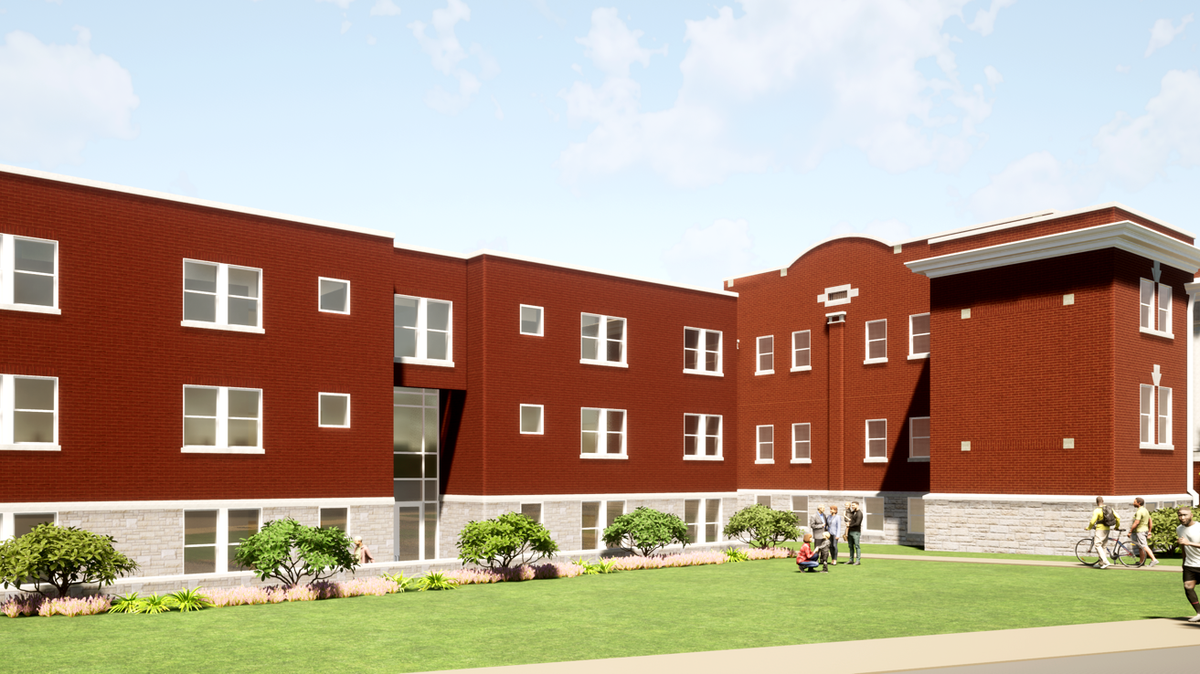 A rendering of the completed Oaks at Woodland senior affordable living housing units.