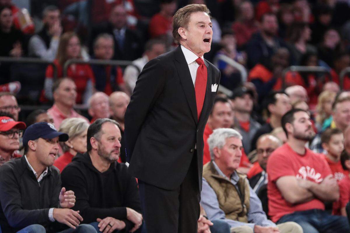 St. John’s head coach Rick Pitino yells out instructions in the first half against Connecticut at Madison Square Garden in New York on Saturday.
