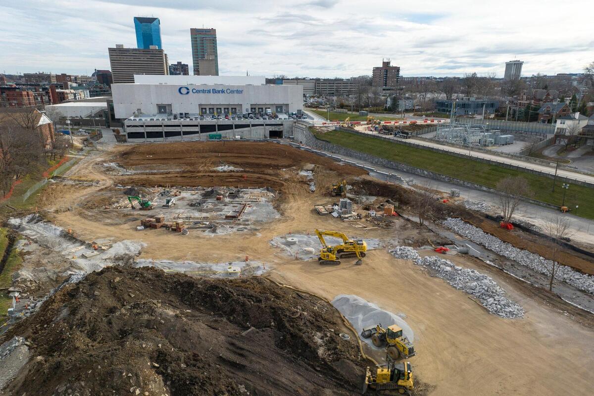 Construction continues on Town Branch Park near Central Bank Center in downtown Lexington, Ky. Saturday, Dec. 16, 2023.