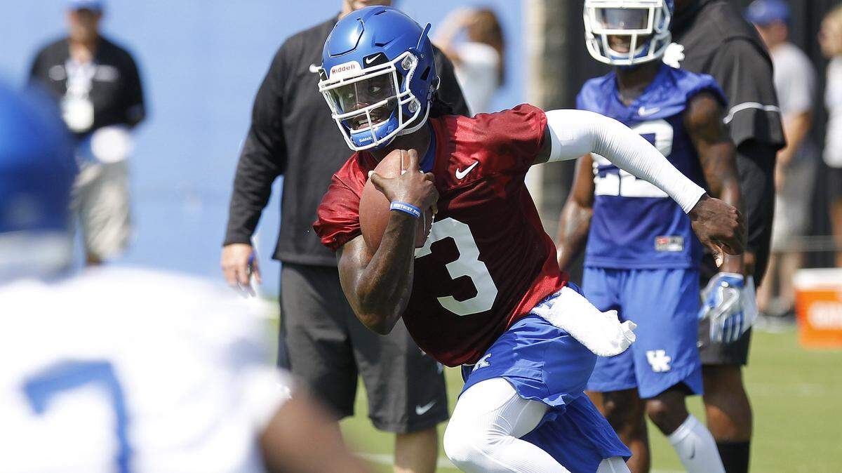 Quarterback Terry Wilson was clocked this spring as one of the fastest players on Kentucky’s team. His ability to run the football adds a different dimension to the Cats’ offense, which used a lot of run-pass option under Stephen Johnson.