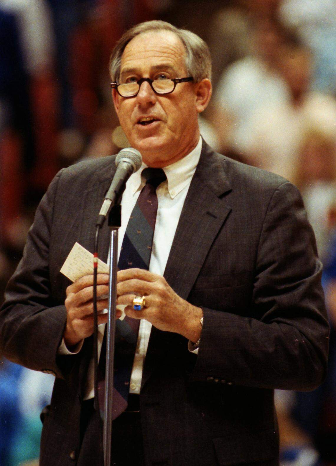 In April, 1992, then-University of Kentucky Athletic Director C.M. Newton announced that the four seniors on the UK basketball team, Sean Woods, Richie Farmer, Deron Feldhaus and John Pelphrey, would have their jersey's retired during a ceremony in Rupp Arena.