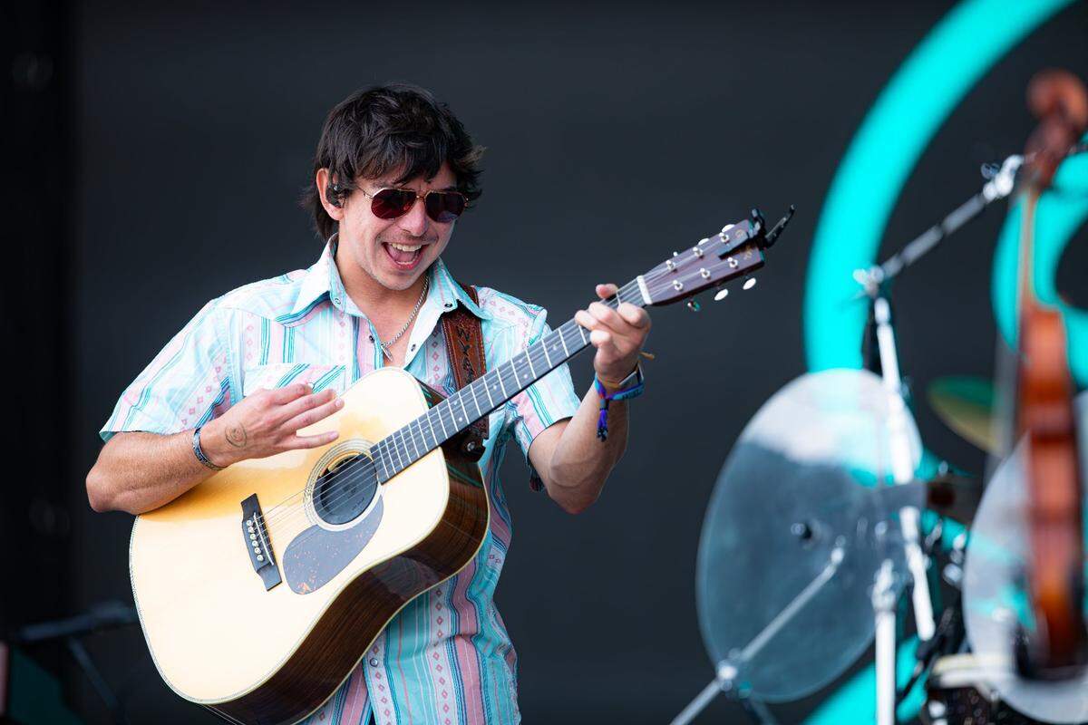 Wyatt Flores performing on the Limestone stage during the 2025 Railbird music festival at The Red Mile infield on May 31, 2205, in Lexington, Ky.