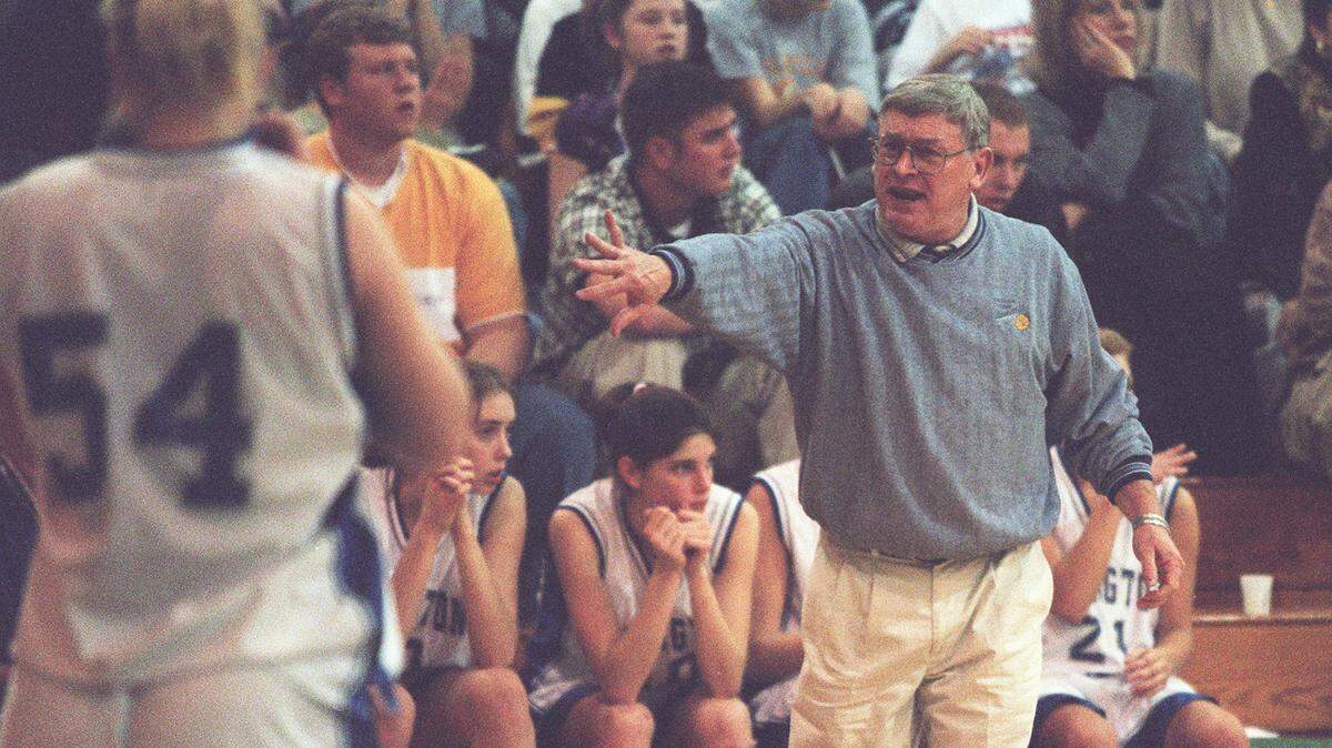 Lexington Catholic Coach Bob Tripure directed one of his players during the 11th Region Tournament at Bryan Station in 1999. The Lady Knights went on to win the state title that year.