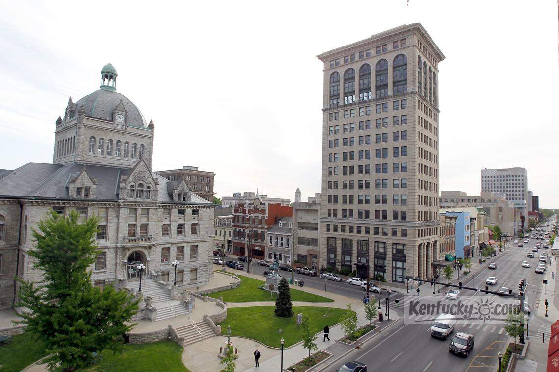 Photo of the old First National Building on West Main St. at North Upper St. in Lexington, Ky., Tuesday, April 10, 2012.  The building was Lexington's first skyscraper. At a morning news conference, held in the Fifth Third Bank Pavilion, it was officially announced that the building will be converted into a 21c Museum Hotel by Steve Wilson and his wife Laura Lee Brown. Charles Bertram | Staff