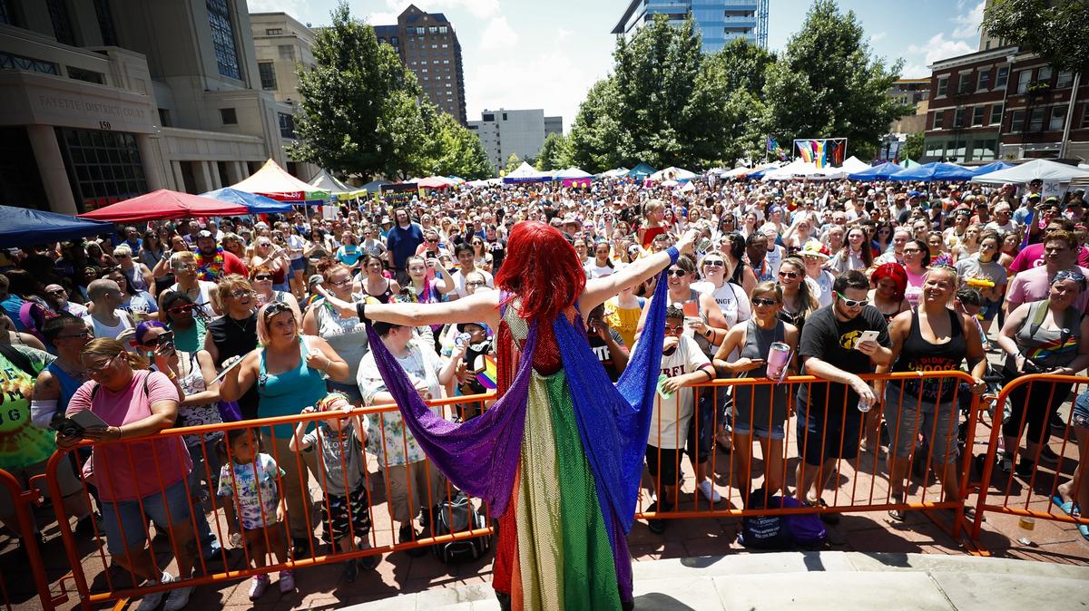 A drag show during the 2019 Lexington Pride Festival at Courthouse Plaza in downtown Lexington, Saturday, June 29, 2019.