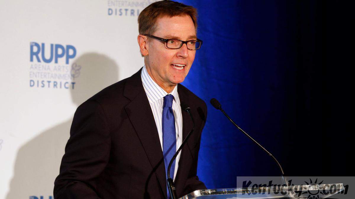 Lexington Mayor Jim Gray spoke during an afternoon news conference concerning the plans for Rupp Arena held in the Lexington Center in Lexington, Ky., Wednesday, July 10, 2013. It was announced  that architects NBBJ and the Hunt Construction Group have been selected to "reinvent" Rupp Arena. Among the speakers were former UK basketball coach Joe B. Hall,  Lexington Mayor Jim Gray, and Ky. Gov. Steve Beshear. Photo by Charles Bertram | Staff
