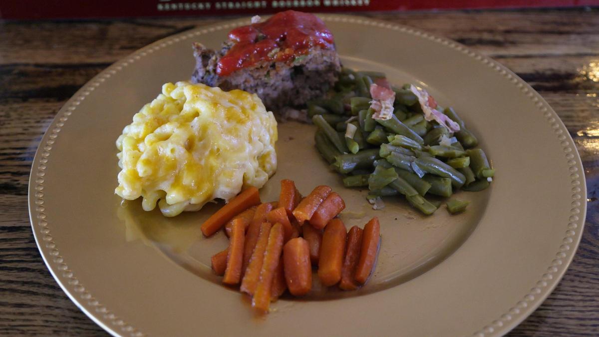A meat loaf plate at Golden’s Pub & Deli in Georgetown, June 24, 2021. The menu includes loaded tots, bologna melt, fish sandwich and more. Recent specials include all you can eat catfish., meatball subs, hot browns, stuffed peppers and Cajun baked catfish.