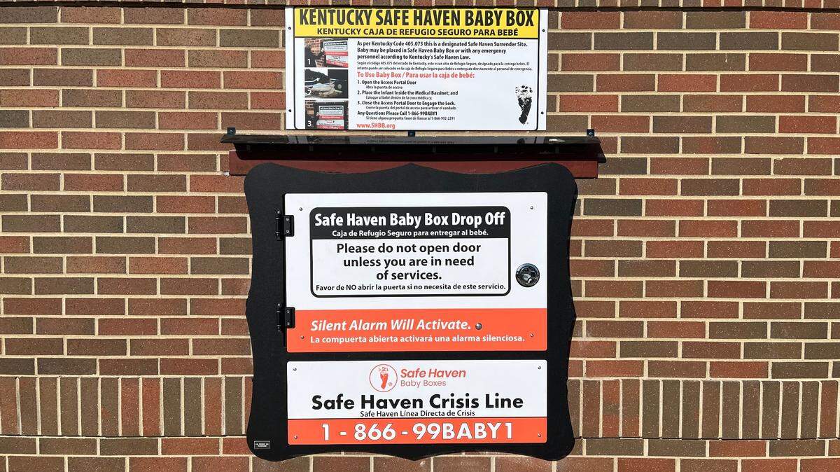The outside of a the Safe Haven Baby Box at Lexington fire station No. 2, where parents can safely and anonymously surrender an infant without facing criminal charges.