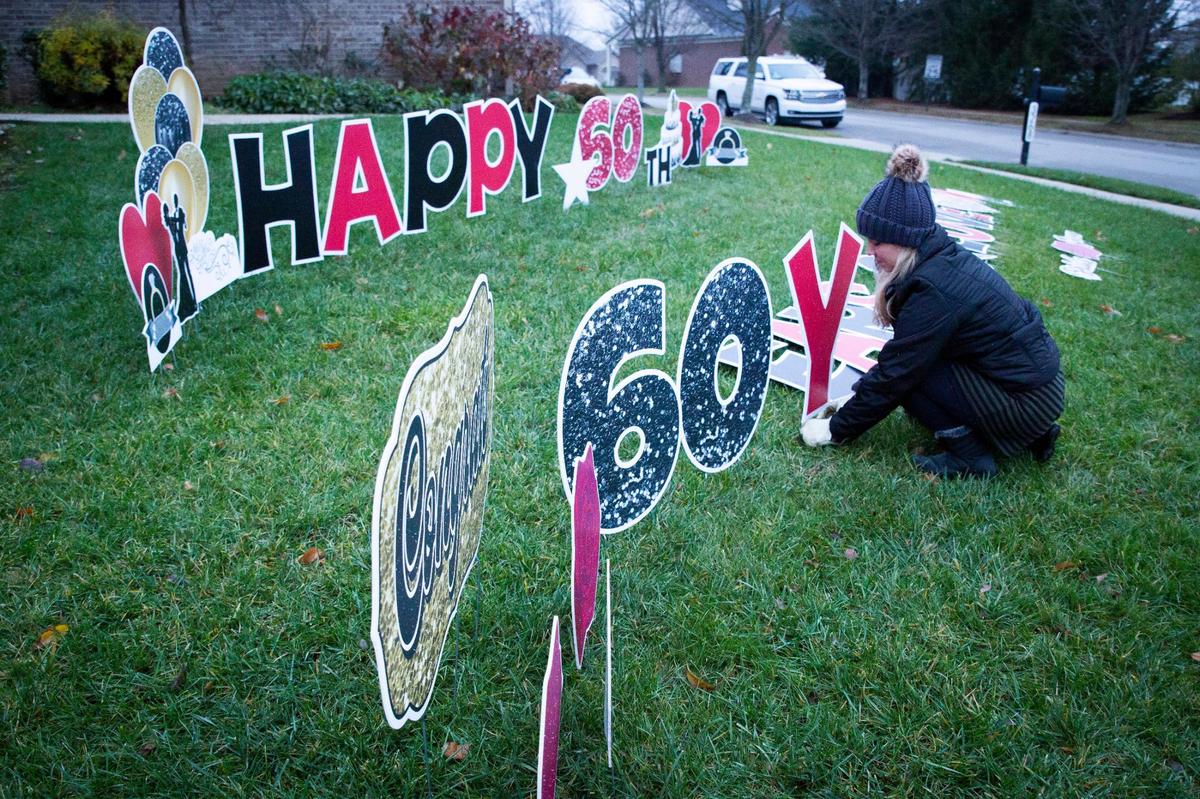 Kyla Wombles, owner of Sweet Southern Sayin’s, worked on a yard sign. Several business owners said yard cards became very popular amid the isolation of the COVID-19 pandemic.