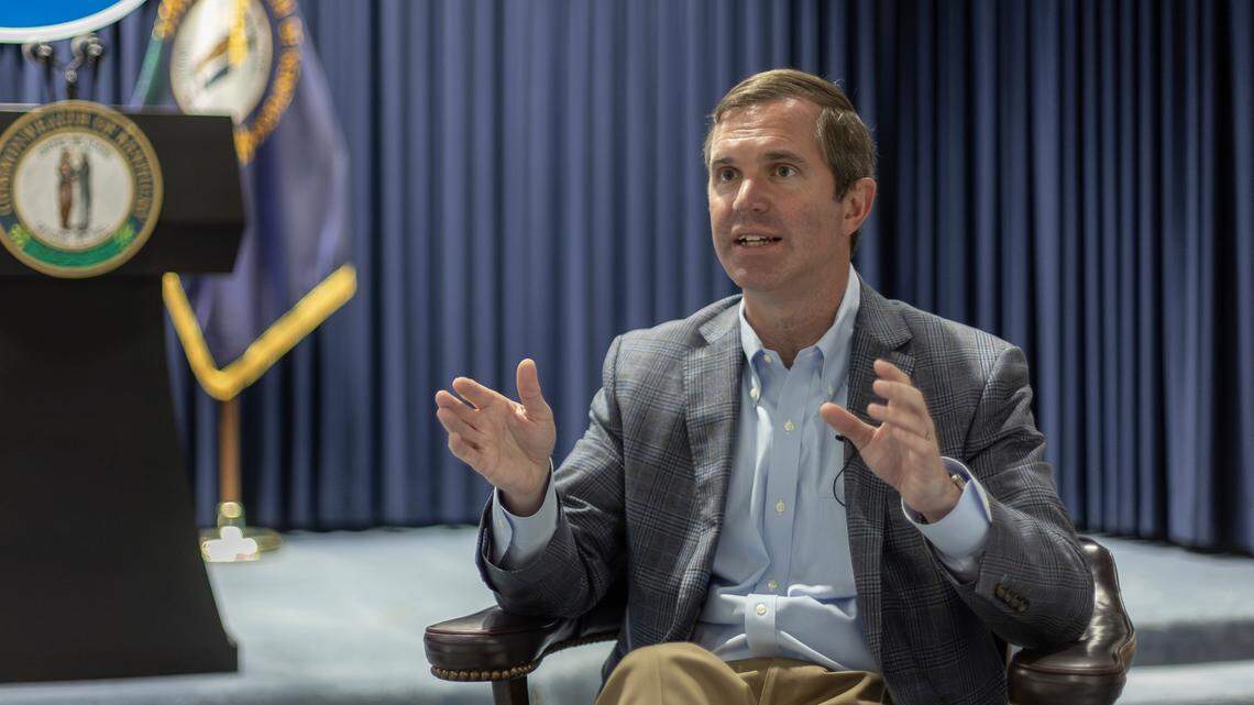 Kentucky Gov. Andy Beshear speaks during an interview in the state Capitol in Frankfort, Ky., on Wednesday, Aug. 7, 2024.