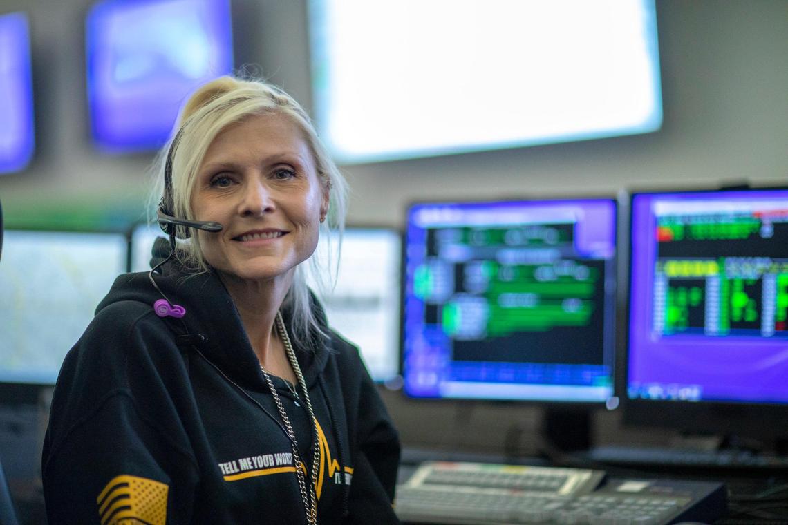 Senior dispatcher Jennifer Begley said keeping calm in the face of emotional callers is an important part of the job. “We kind of just check ourselves at the door when we get here.”