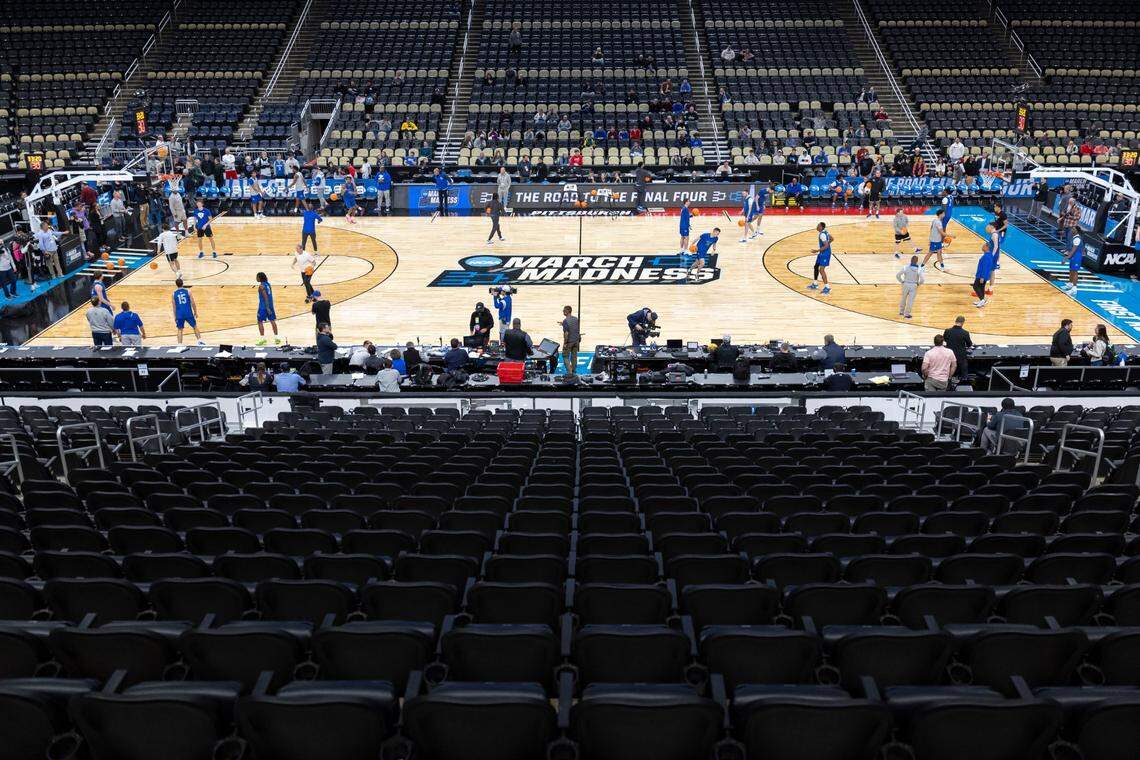 The Kentucky Wildcats practice ahead of the NCAA Tournament opener against Oakland at PPG Paints Arena in Pittsburgh. The courts for this year’s opening tournament sites will be brand new.