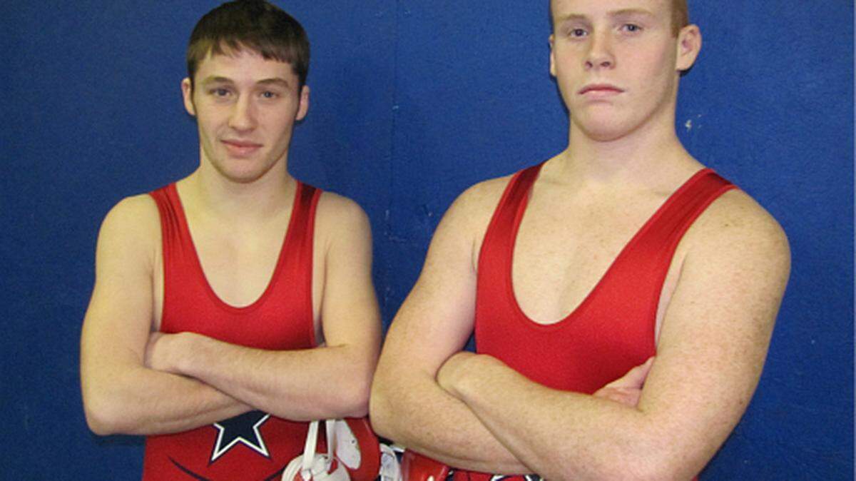 Twins Will Bryant, left, and Sam Bryant are in the state wrestling tournament in weight classes 70 pounds apart — 119 and 189.  