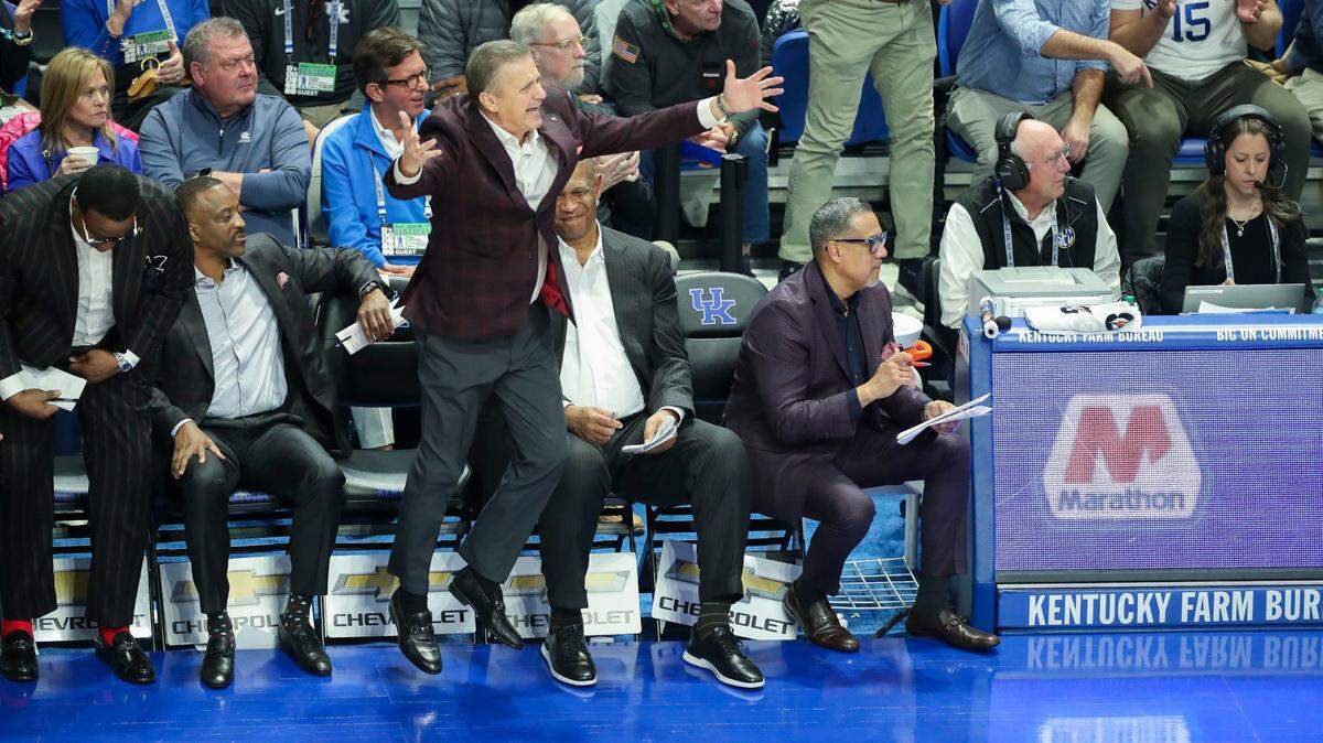 Arkansas Razorbacks head coach John Calipari during a basketball game against Kentucky Saturday, Feb. 1, 2025 in Lexington, Ky. Calipari coached UK for 15 seasons and this was his first game back at Rupp since becoming the coach of the Razorbacks.