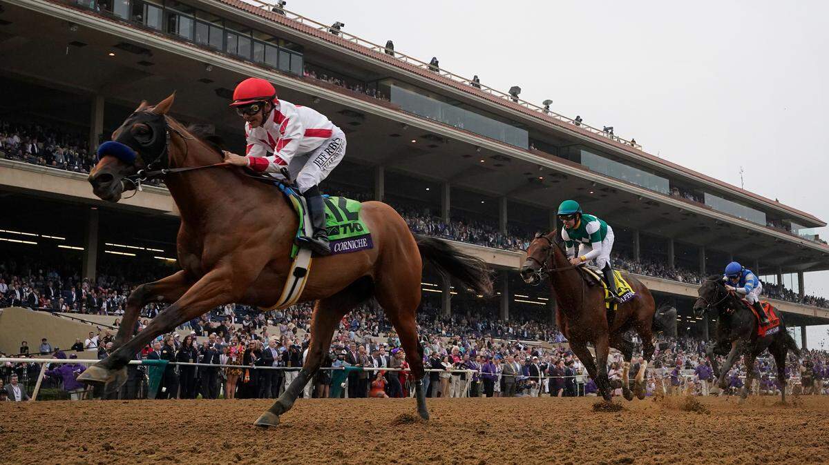 Mike Smith rides Corniche to victory in the Breeders’ Cup Juvenile at the Del Mar racetrack Nov. 5, 2021.