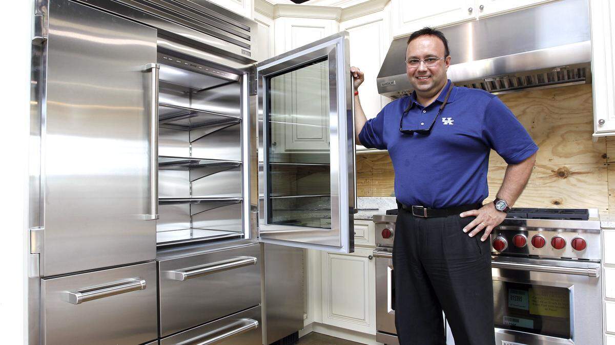 Wade Kundinger, president of Appliance Distributors Inc., showed off one of the model kitchens Thursday at his new location at 1872 Plaudit Place in Lexington. When finished, the store will display 25-30 kitchens, including one that's fully functional where cooking classes will be held.
  