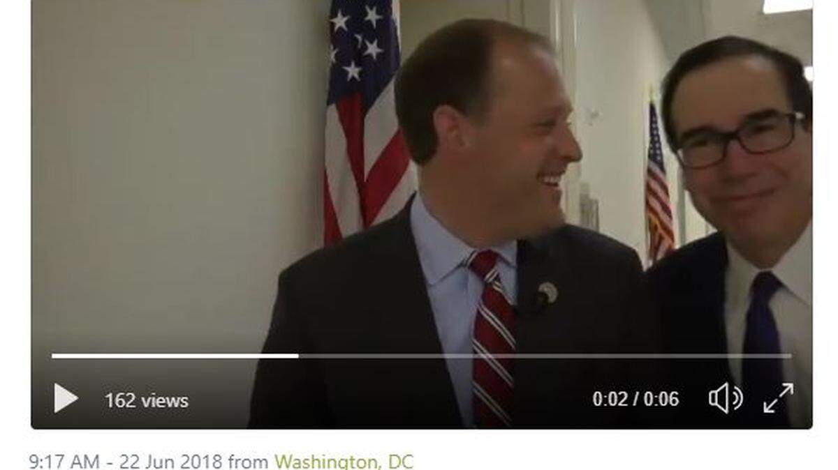 U.S. Rep. Andy Barr, R-Lexington, got a pat on the back from Treasury Secretary Steven Mnuchin during a live TV interview. Barr met with Mnuchin to express Kentucky distillers' concerns about the effect of President Trump's trade war on exports of bourbon.